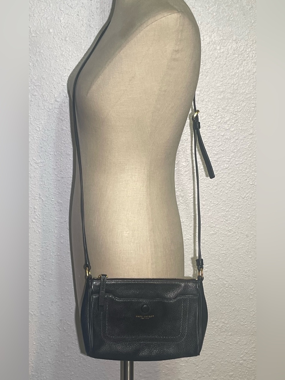 Marc Jacobs empire city Black pebble Leather Crossbody Bag with Gold Accent
